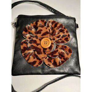 Sax Cross Body Bag Small Black Purse Animal Print Leopard Artsy Flower Handbag